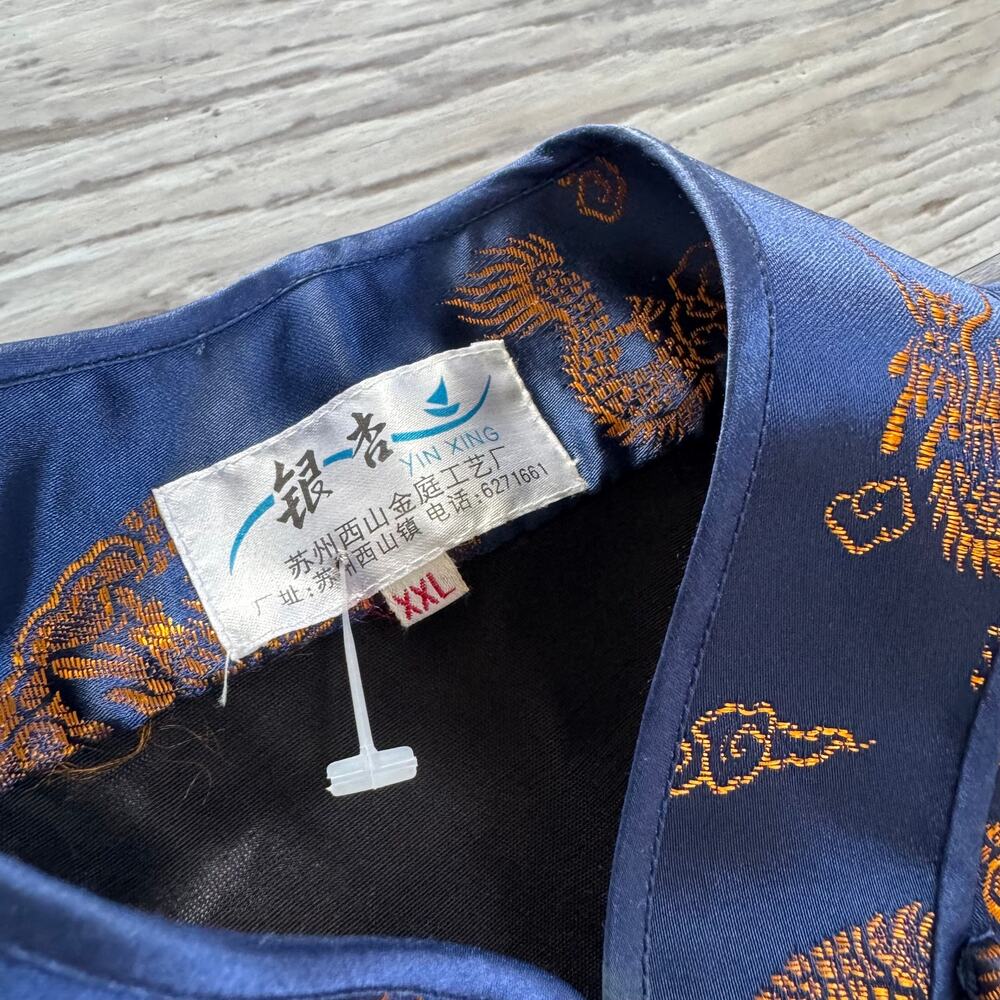 Vintage Chinese Dragon Satin Vest Navy Gold Frog Closure Y2K XL - Picture 4 of 8